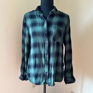 **BEACHLUNCHLOUNGE* Green x Black Long Sleeve Button Down Top Size Large